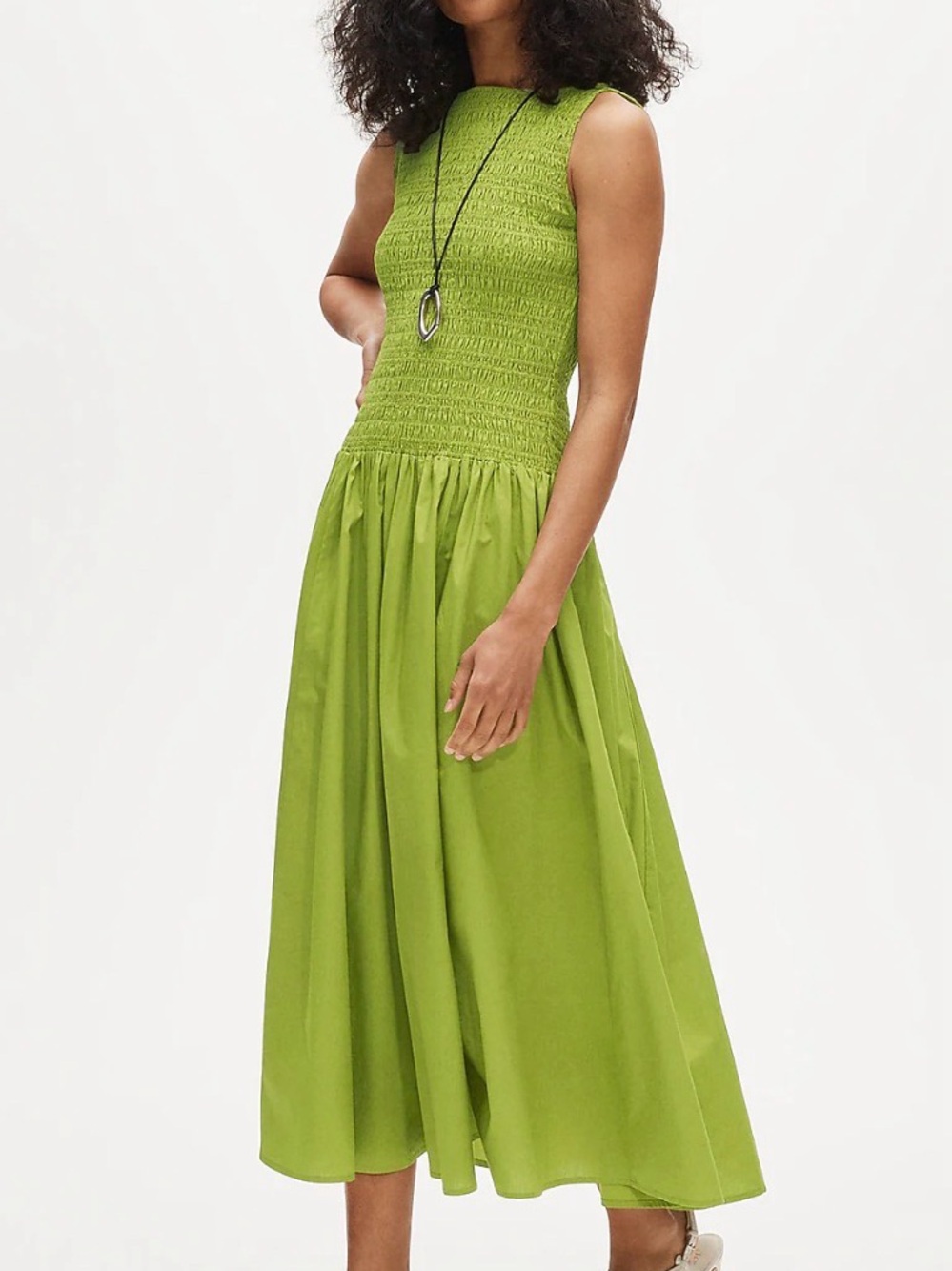 NWT Smocked Bodice Midi Dress in Lime Green